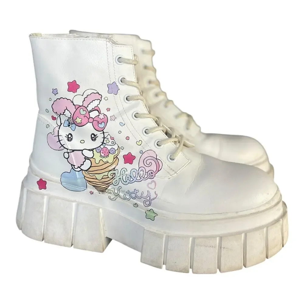 Bershka x Sanrio Hello Kitty Women’s Platform White Lace Boots Size-40 (9)